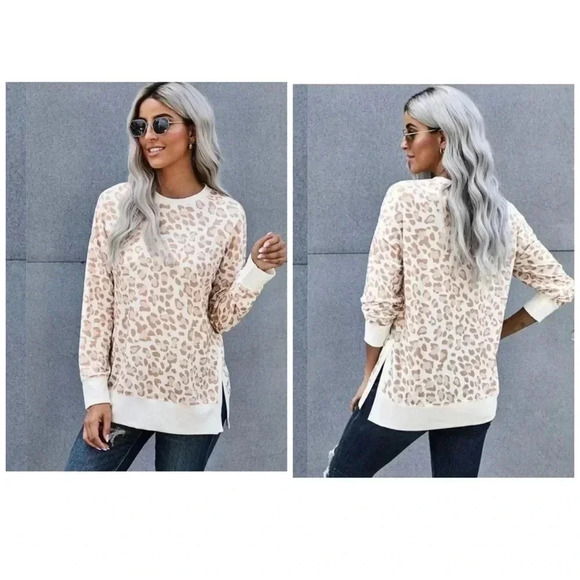 🆕 Lucky 🍀 Brand Hacci Leopard Sweatshirt Grey L🆕 - Picture 2 of 13